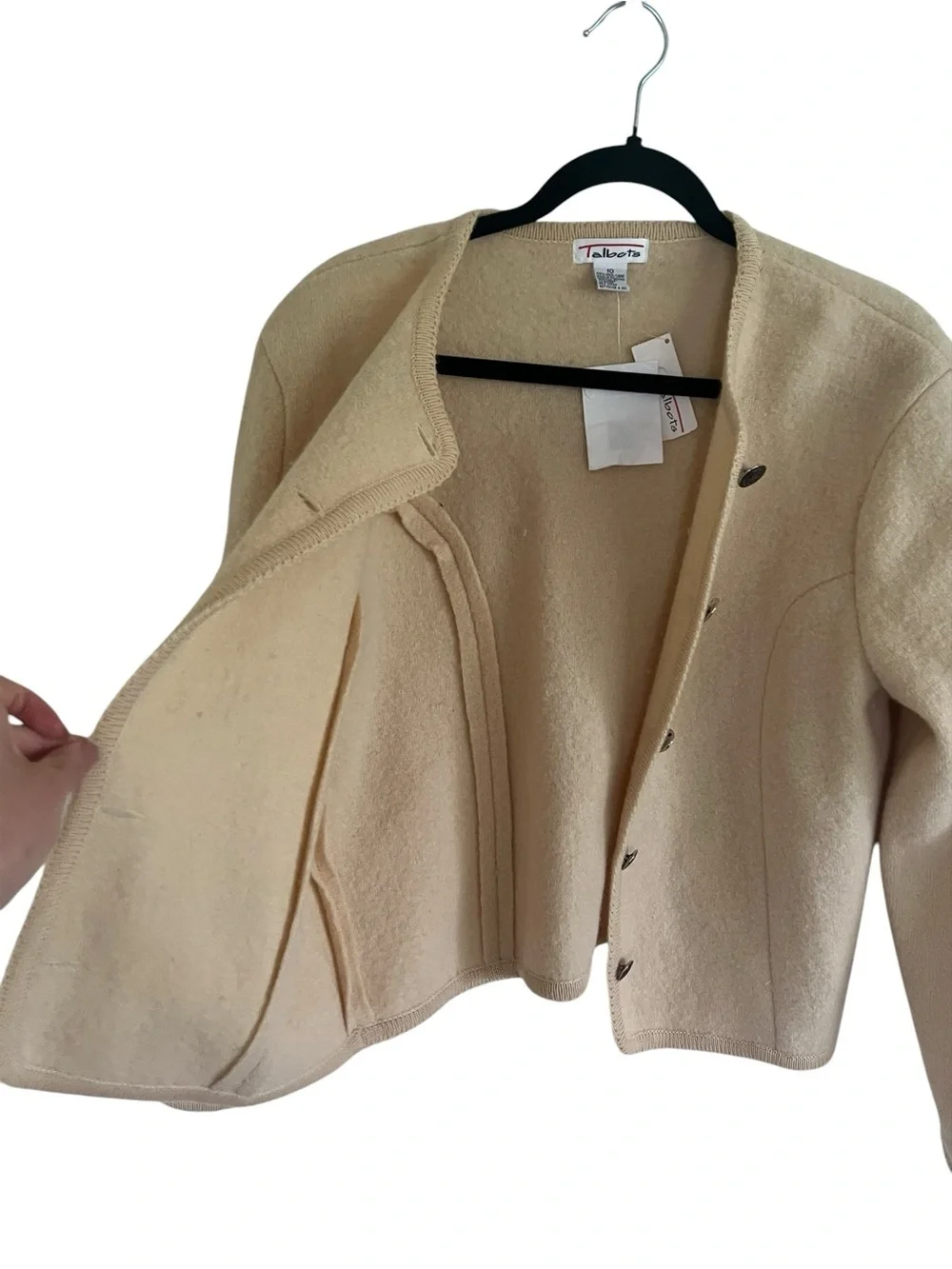 Talbots Vintage Beige Butter Yellow 100% Wool Structured Cardigan NWT US 10